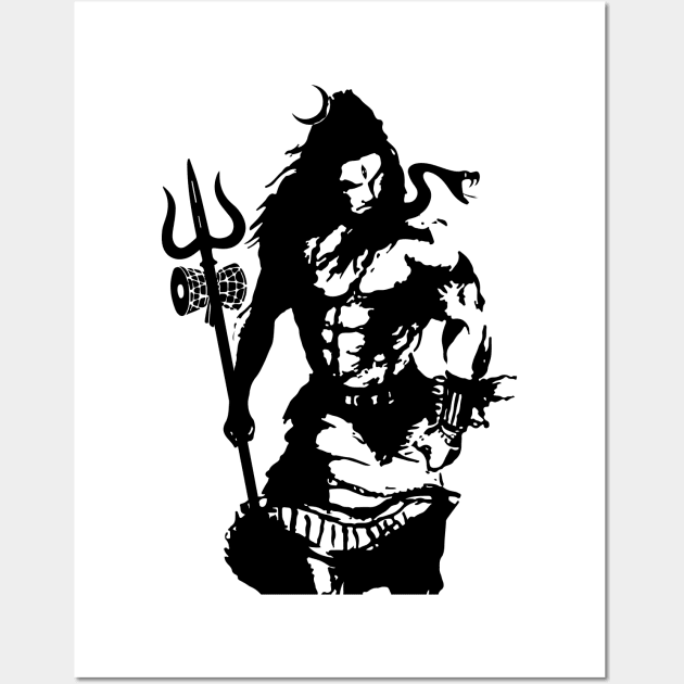 Lord Shiva Art Angry Trishul T-shirt Wall Art by alltheprints